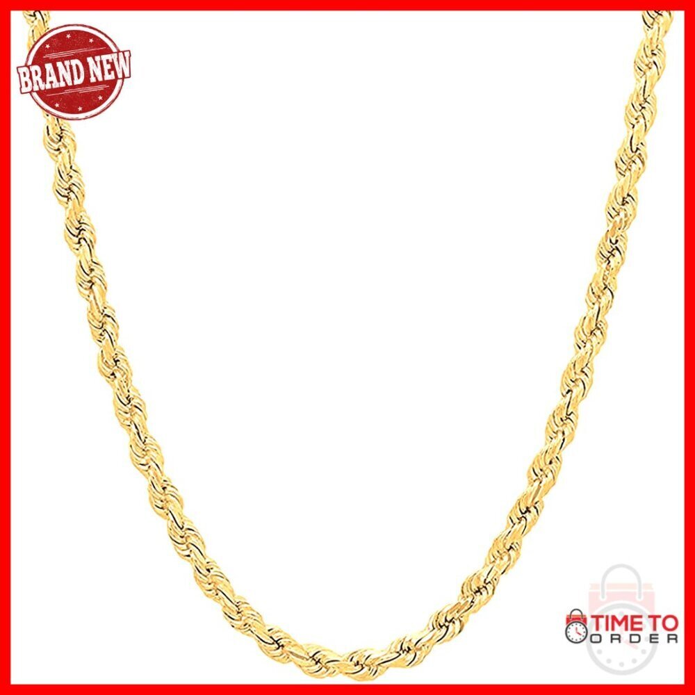 18K Gold Plated Sterling Silver Diamond Cut Twist Link Chain Necklace
